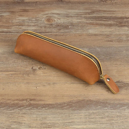 Vintage Leather Pencil Bag Simple Stationery Hoder Pen Case Storage Bag Zipper Pencil Pouch Glasses Box School Supplies Beauty World Shop