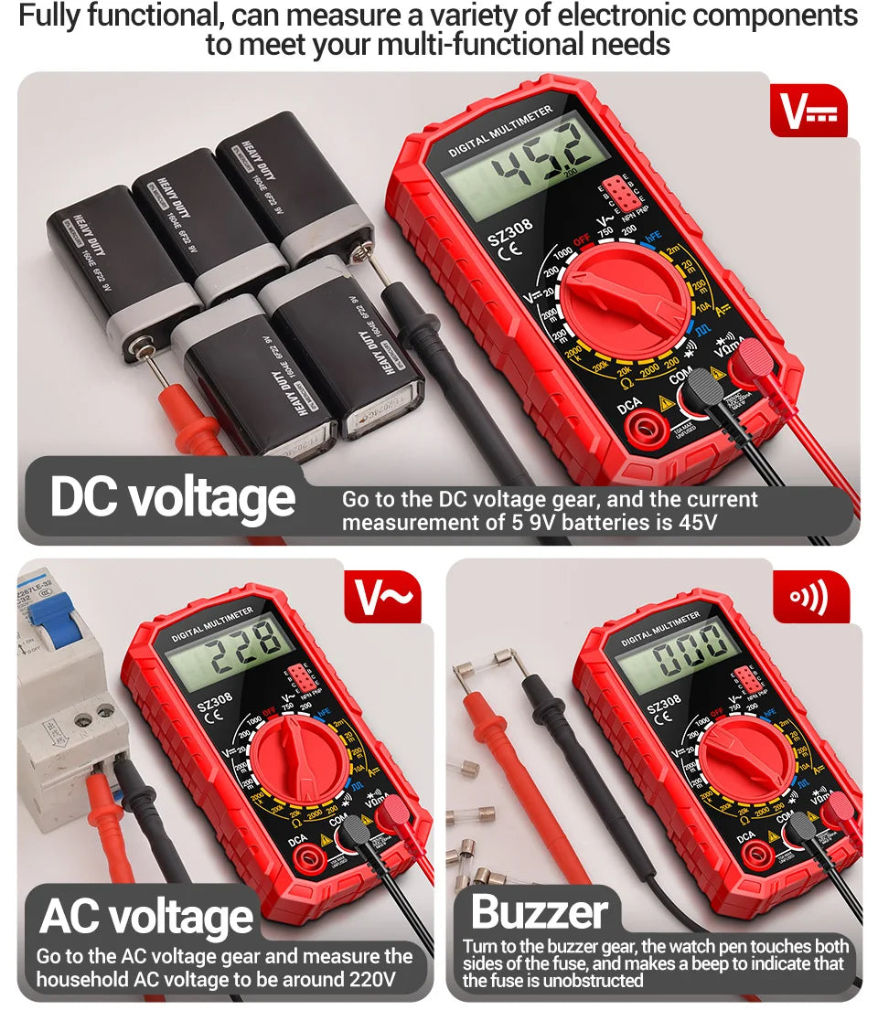 ANENG SZ308 Digital Multimeter   AC/DC Current Meter Voltage Resistance Meter Electrician LCD Backlight Ohm Square Wave Test Beauty World Shop