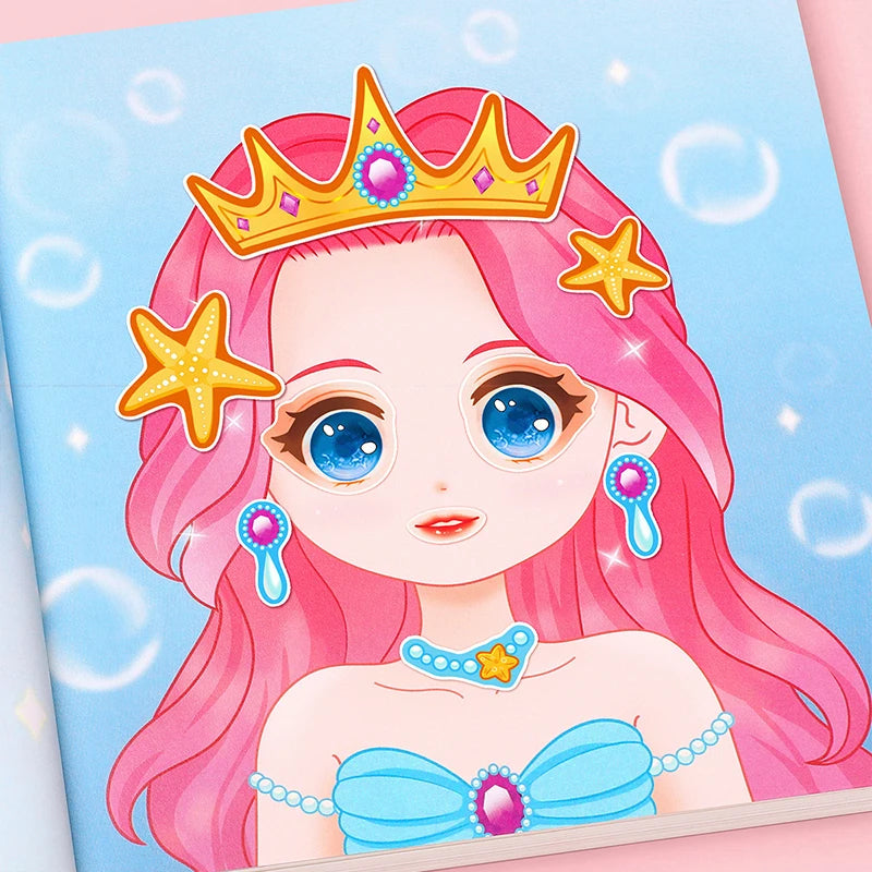 1set Toy Puzzle Stickers Reusable for Girls Cartoon Princess Make a Face Stickers Handicrafts Creative Kids Stickers Beauty World Shop