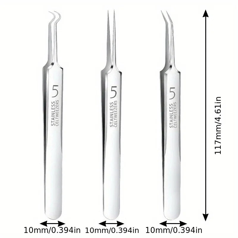 Easy-To-Use Stainless Steel Acne Extractor Set - Hypoallergenic Beauty Tweezers For Clear Skin, Perfect For Beginners Beauty Fashion