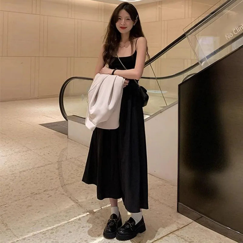Fashion High Waisted Suspender Dress Female Summer Casual Simple Versatile Long Dresses Women Elegant Streetwear Camisole Dress Beauty World Shop