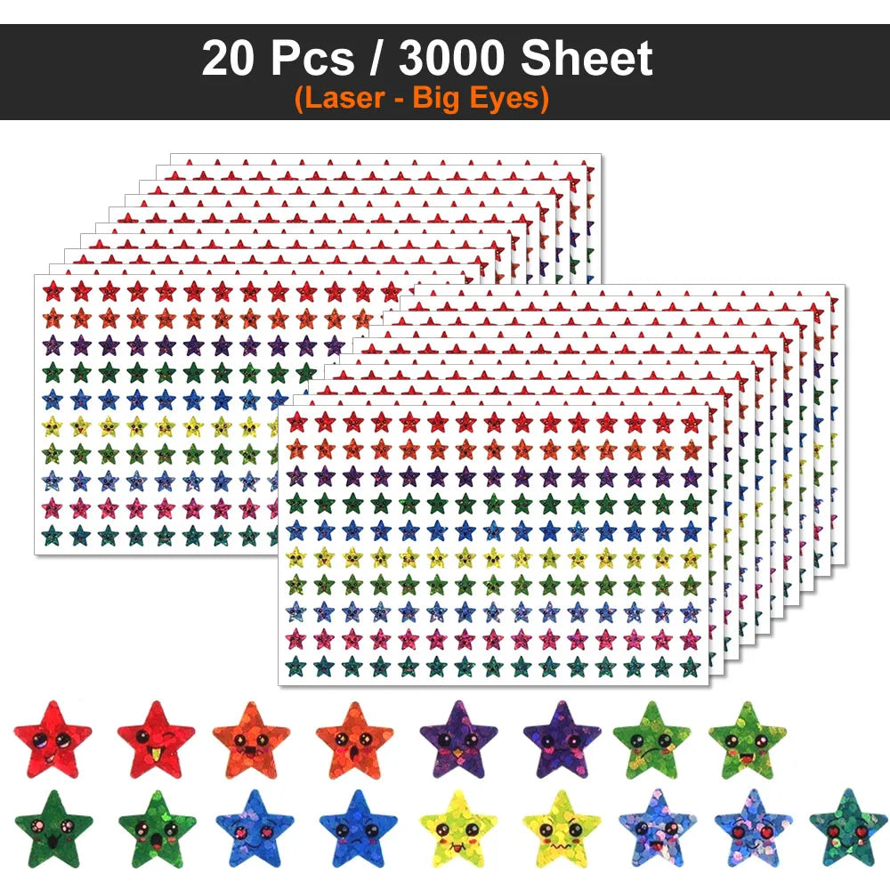 450-3000 Sheet Happy Face Stars Reward Sign Stickers Pack DIY Skateboard Suitcase Stationery Decals Decor Phone Laptop Gift Toys Beauty World Shop