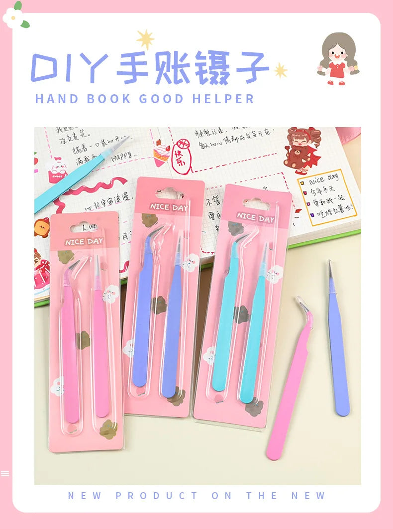 2pcs Tweezers Creative Macaroon Color Clip for DIY Decroative Journal Diary Scrapbook Sticker Tool Back To School Student Supply Beauty World Shop