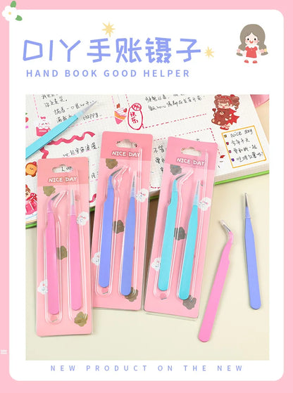 2pcs Tweezers Creative Macaroon Color Clip for DIY Decroative Journal Diary Scrapbook Sticker Tool Back To School Student Supply Beauty World Shop