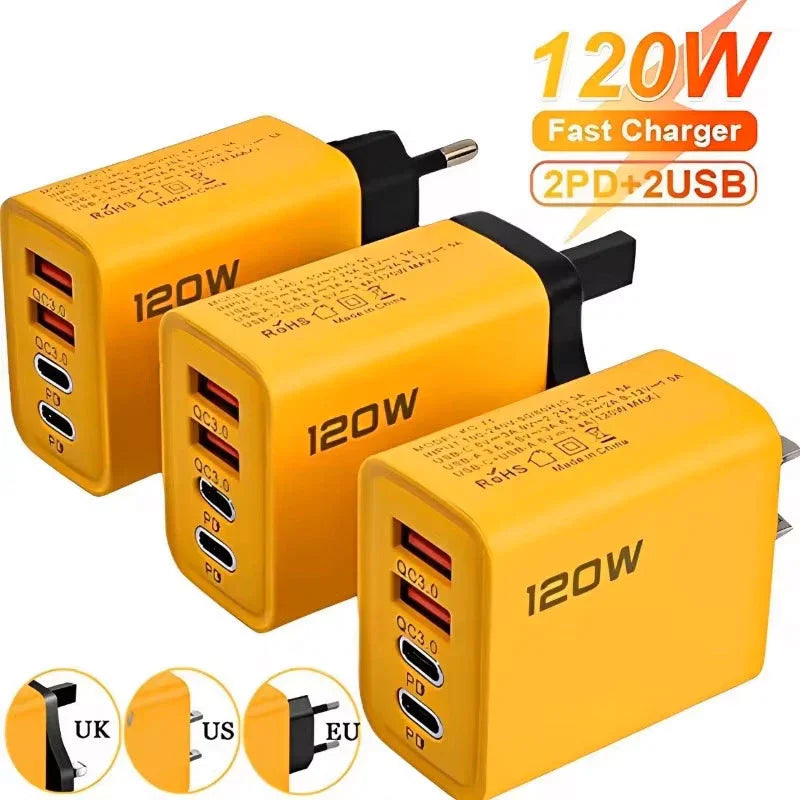 4 Ports USB C PD Charger Quick Charge 3.0 Type C USB Phone Chargers Fast Charging Adapter For iPhone 16 15 Samsung Xiaomi Huawei Beauty World Shop