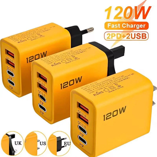 4 Ports USB C PD Charger Quick Charge 3.0 Type C USB Phone Chargers Fast Charging Adapter For iPhone 16 15 Samsung Xiaomi Huawei Beauty World Shop