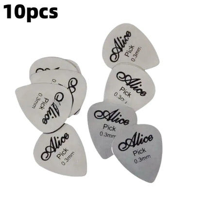 Alice 10Pcs Metal Guitar Pick 0.3mm Thin Durable Silver Color Professional Bass Ukelele Guitar Picks Guitar Amplifier Bass Guita Beauty World Shop