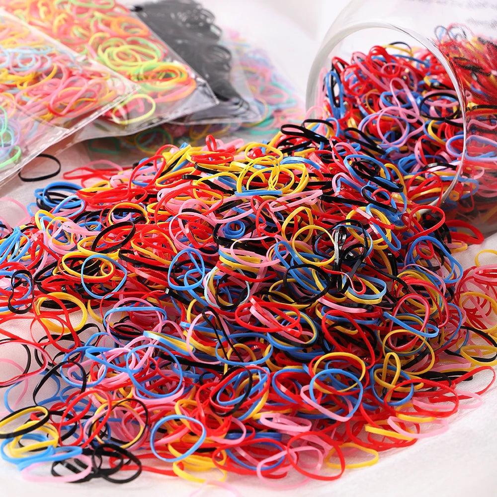 500Pcs/Set Girls Colourful Elastic Disposable Soft Rubber Band Hair Tie Headband Children Ponytail Holder Bands Kids Accessories Beauty Fashion
