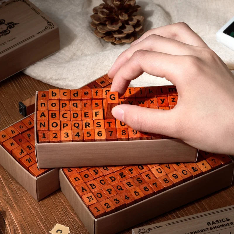 Journal GO 70pcs/set Wooden Rubber Alphabet Letter Number Stamp Set for Card Collage Junk Journal Scrapbooking DIY Standard Seal Beauty World Shop