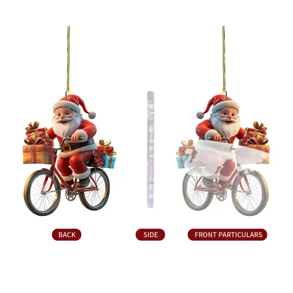 2d Acrylic Winter Decorative Hanging Cartoon Santa Claus Bicycle Gifts Christmas Pendants Christmas Tree Decoration Beauty World Shop
