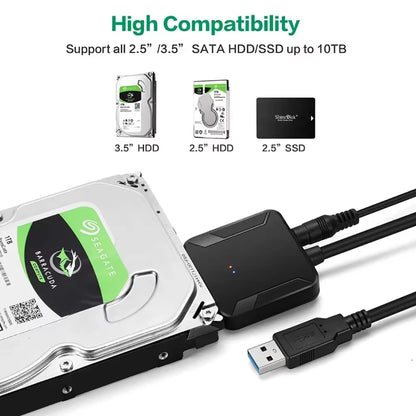 SATA to USB3.0 Cable SATA III Hard Drive Adapter Converter for 2.5" 3.5" SSD HDD Hard Drive Disk with 12V/2A Power Adapterer Beauty World Shop