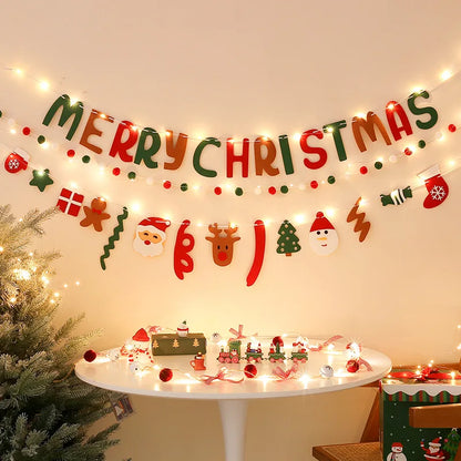 LED String Light DIY Handmade Decorated Merry Christmas Holiday Hanging Home Room Background Pull Flag Banner Christmas Pendant Beauty World Shop