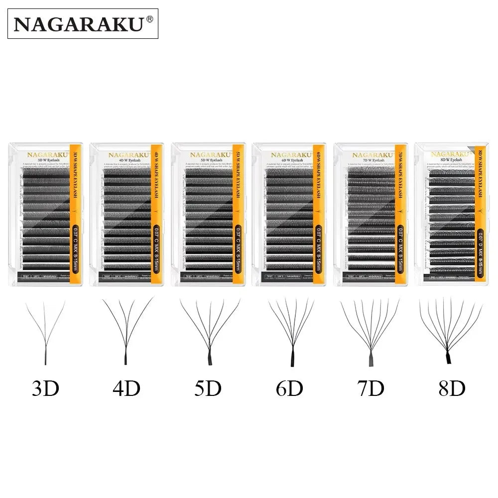 NAGARAKU Automatic Flowering W Shape Bloom 3D 4D 5D 6D 7D 8D Premade Fans Speed Eyelash Extensions Natural Soft Light Full Dense Beauty Fashion