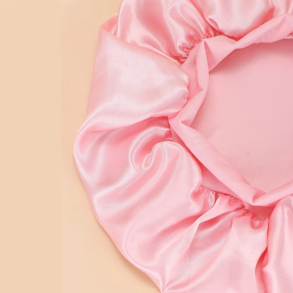 1pc Women's Solid Color Satin Wide-Brimmed Shower Cap, Suitable For Daily Use Silk Bonnet Satin Bonnet Beauty World Shop