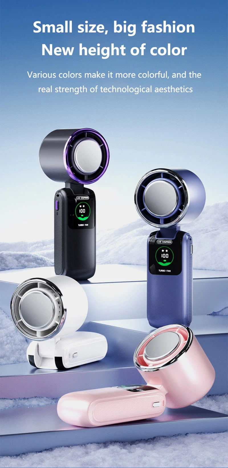 Portable Air Cooling Turbos Handheld Fan 100-Speed Adjustable Refrigeration Cooler 4000mAh LED Display USB Rechargeable