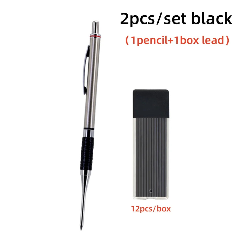 New Deep Hole Woodworking Mechanical Pencil, 2.0mm Anti Slip Soft Set Grip Handle Automatic Pencil Engineer Drawing Marking Tool Beauty World Shop