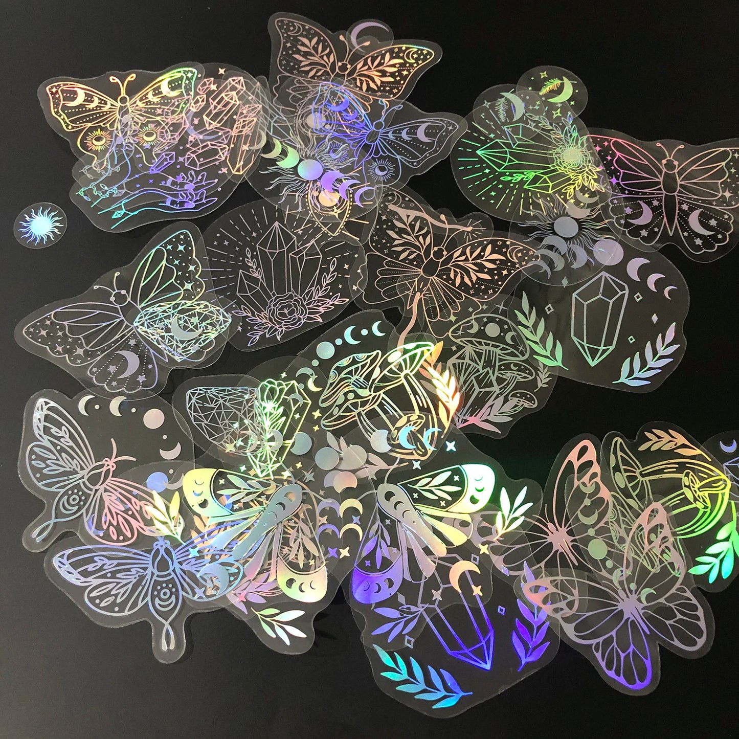 40pcs Holographic Glitter Stickers PET Transparent Shiny Waterproof Decorative Decals For Water Bottles Scrapbooking Laptop Beauty World Shop