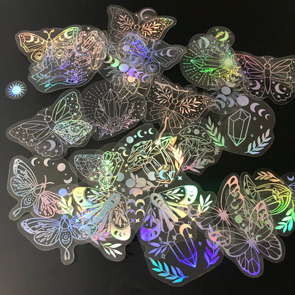 40pcs Holographic Glitter Stickers PET Transparent Shiny Waterproof Decorative Decals For Water Bottles Scrapbooking Laptop Beauty World Shop