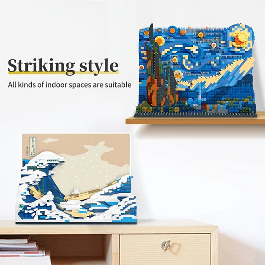 Pantasy Kanagawa Surfing Puzzle Ukiyo-E Building Block Decoration Creative Assembling Toy World Famous Painting Gift Beauty Fashion