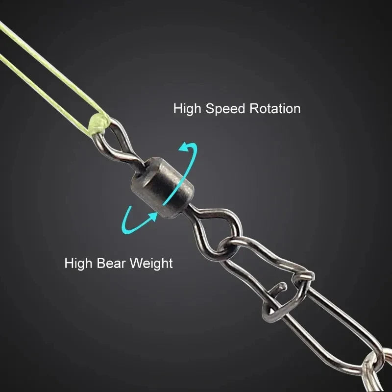 50pc/box Stainless Steel Fishing Connector Pin Bearing Rolling Swivel with Snap Fishhook Lure Accessories Beauty World Shop