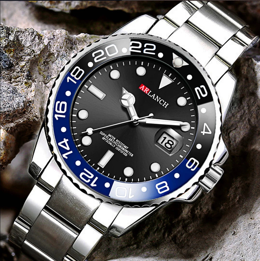 Business Stainless Steel Watch 40mm Classic Red Blue Circle Diving Series Magnifying Glass Calendar Quartz Watches montre homme Beauty World Shop
