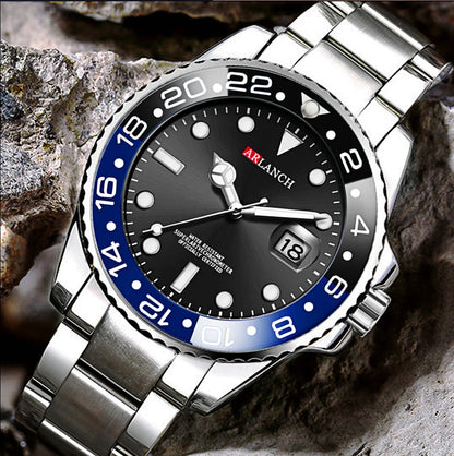 Business Stainless Steel Watch 40mm Classic Red Blue Circle Diving Series Magnifying Glass Calendar Quartz Watches montre homme Beauty World Shop