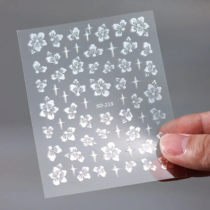4pcs Hibiscus Flower Nail Art Sticker 3D White Pink Floral Decal Y2K Gold Silver Petal DIY Romantic Self-Adhesive Manicure Decor Beauty World Shop