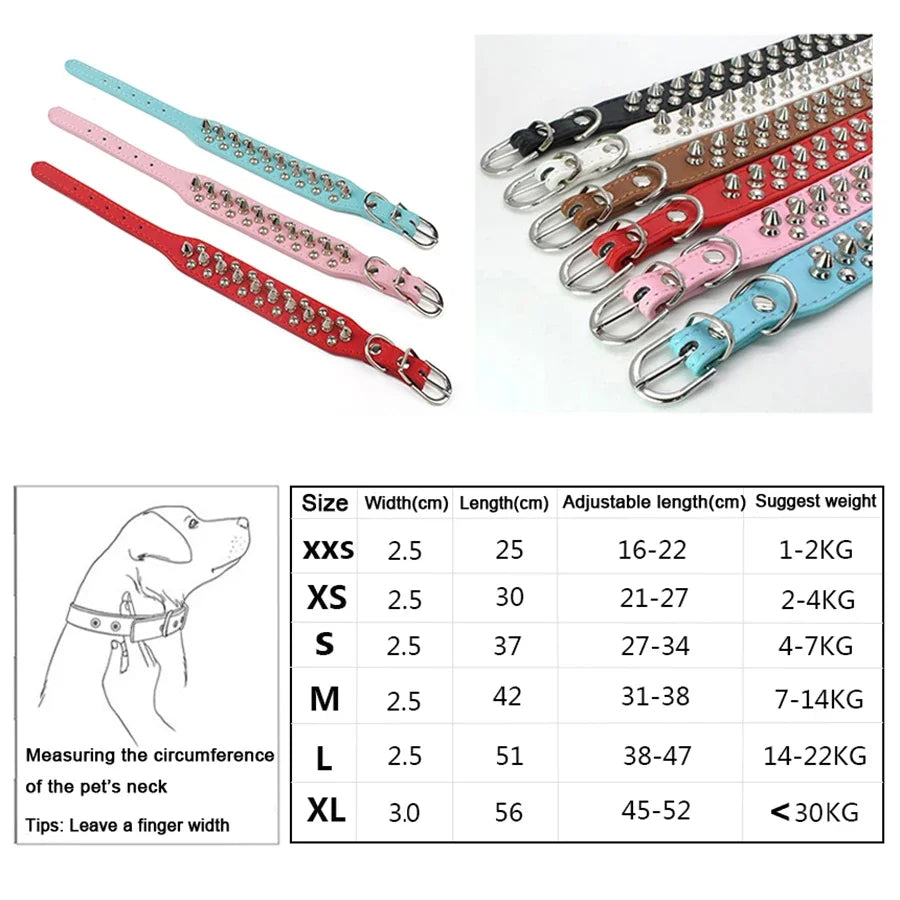 Adjustable Leather Pet Dog collar Neck Strap Supplies PU Leather Punk Rivet Spiked Dog Collar Pet Collars For Small Dog Cat Beauty World Shop