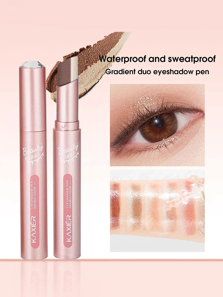 Gradient two-color eye shadow pen waterproof, sweat proof, not easy to smudge, pearlescent, fine shiny, lazy eye shadow s Beauty Trend Shop