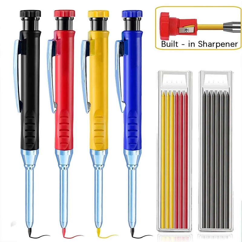 2pcs/set 2.8mm Carpenter Mechanical Pencil with Sharpener for Woodworking Construction Long Head Carpenter Pencil Stationery Beauty World Shop