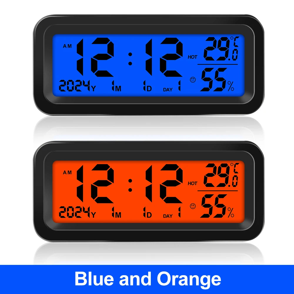 LCD Digital Car Clock Solar Power Temperature Humidity Gauge Backlight Automobiles Dashboard Clock Car Internal Accessories Beauty World Shop