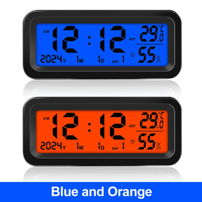 LCD Digital Car Clock Solar Power Temperature Humidity Gauge Backlight Automobiles Dashboard Clock Car Internal Accessories Beauty World Shop