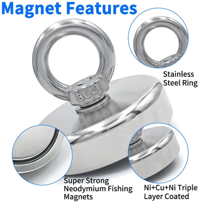 D16~D42mm Super Strong Neodymium Fishing Hook N52 Heavy Duty Rare Earth Neodymium with Countersunk Hole Eyebolt Salvage Magnetic Beauty World Shop