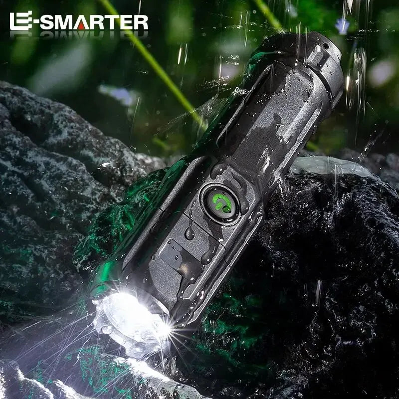 Telescopic Zoom Tactical Flashlights Rechargeable LED Torch 4 Lighting Modes Long-Range Waterproof Camping Fishing Flashlight Beauty Fashion