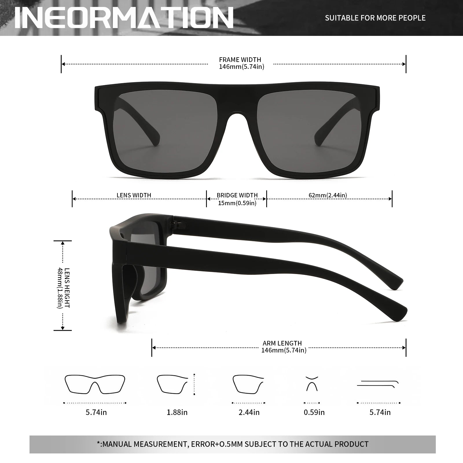 Classic Square Fashion Sports Sunglasses - Patterned Temples, Unisex for Cycling, Hiking, Travel - Perfect Gift Beauty World Shop