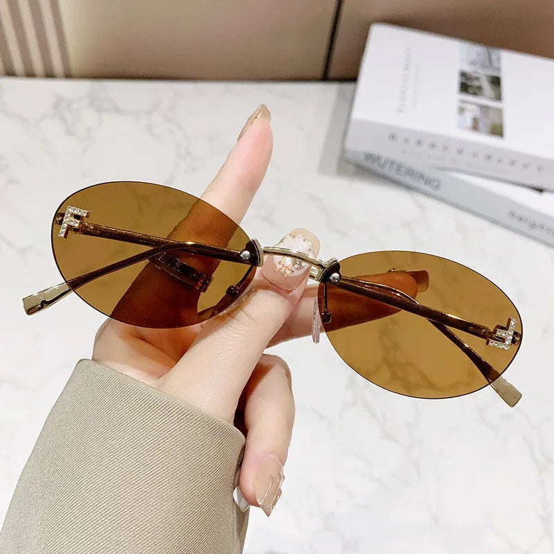 Elegant Diamond Oval Sunglasses Male Letter "F" Rimless Sunglasses  car sunglasses 90902 Beauty World Shop