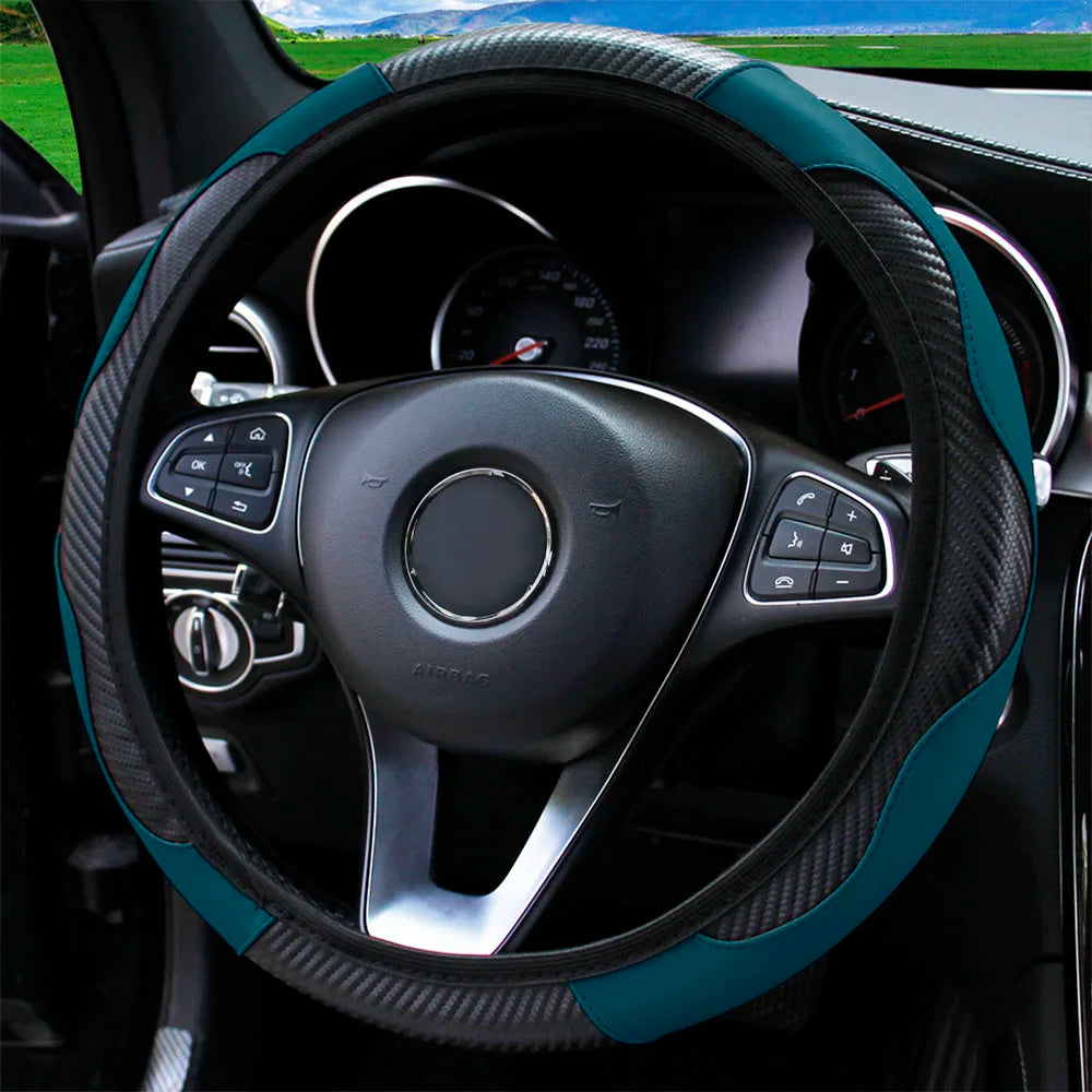 PU Carbon Fiber Leather Car Steering Wheel Cover without Inner Ring Suitable for 14.5-15 Inches of Automotive Supplies Beauty World Shop
