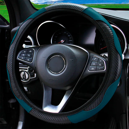PU Carbon Fiber Leather Car Steering Wheel Cover without Inner Ring Suitable for 14.5-15 Inches of Automotive Supplies Beauty World Shop