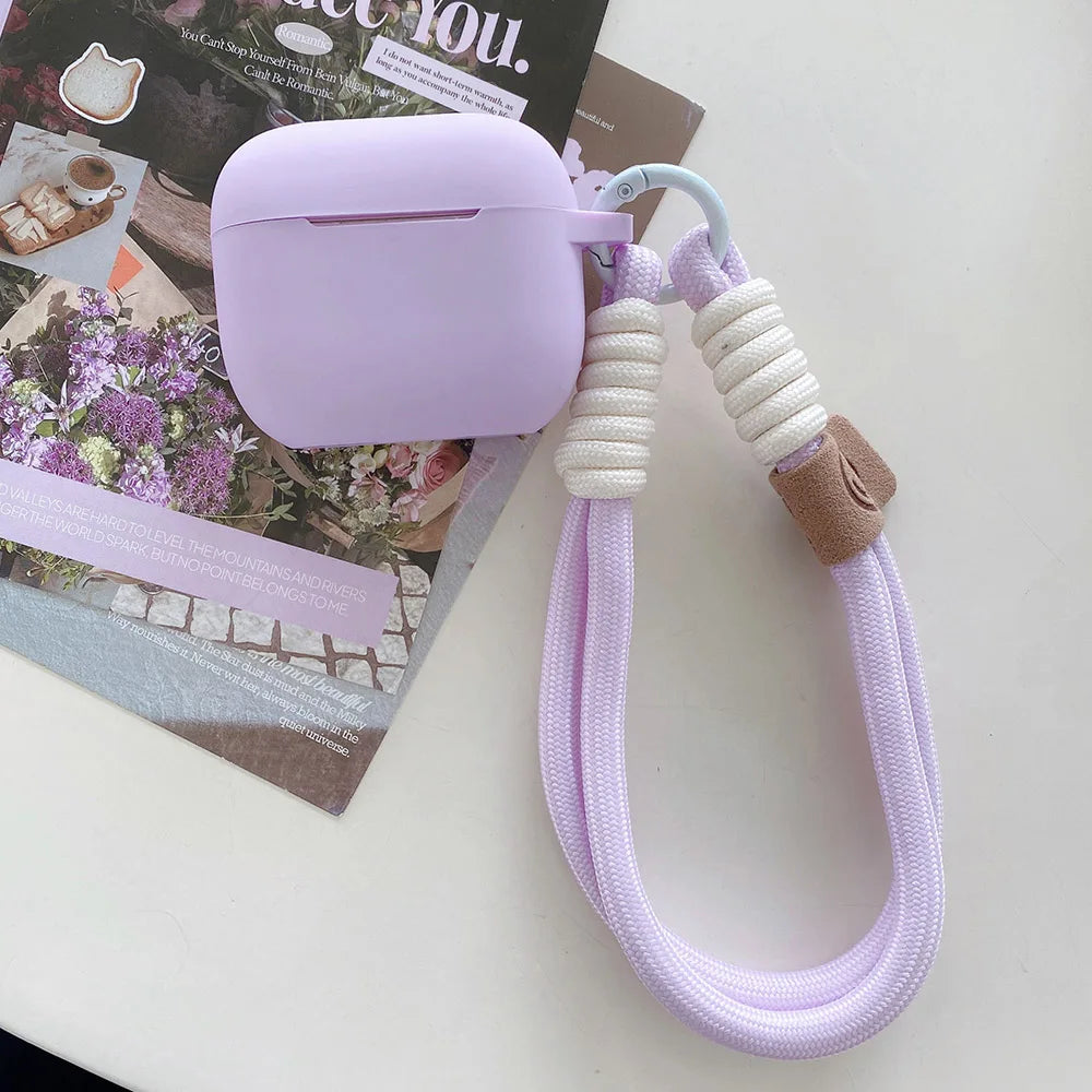 Lavender Purple Matte Silicone Joined Earphone Case for AirPods Pro 2 with Anti Loss Rope for AirPods 1 2 3 4 Soft Funda Cover