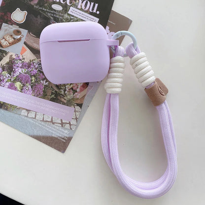 Lavender Purple Matte Silicone Joined Earphone Case for AirPods Pro 2 with Anti Loss Rope for AirPods 1 2 3 4 Soft Funda Cover