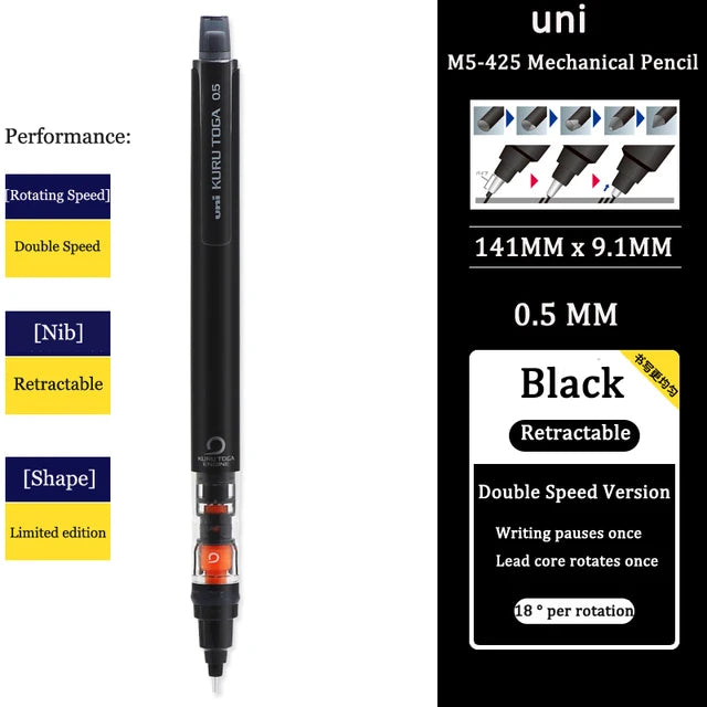 UNI KURUTOGA Mechanical Pencil M5-452 Creative Writing Continuous Sketch 0.5mm Lead Automatic Rotating Mechanical Pencil Beauty World Shop