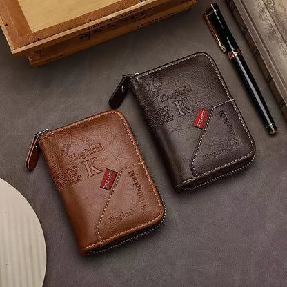 Vintage PU Leather Slim Wallet - Zipper RFID Blocking 11-Slot Card Holder, Retro Style Gift for Men & Women, Classic Design Beauty World Shop