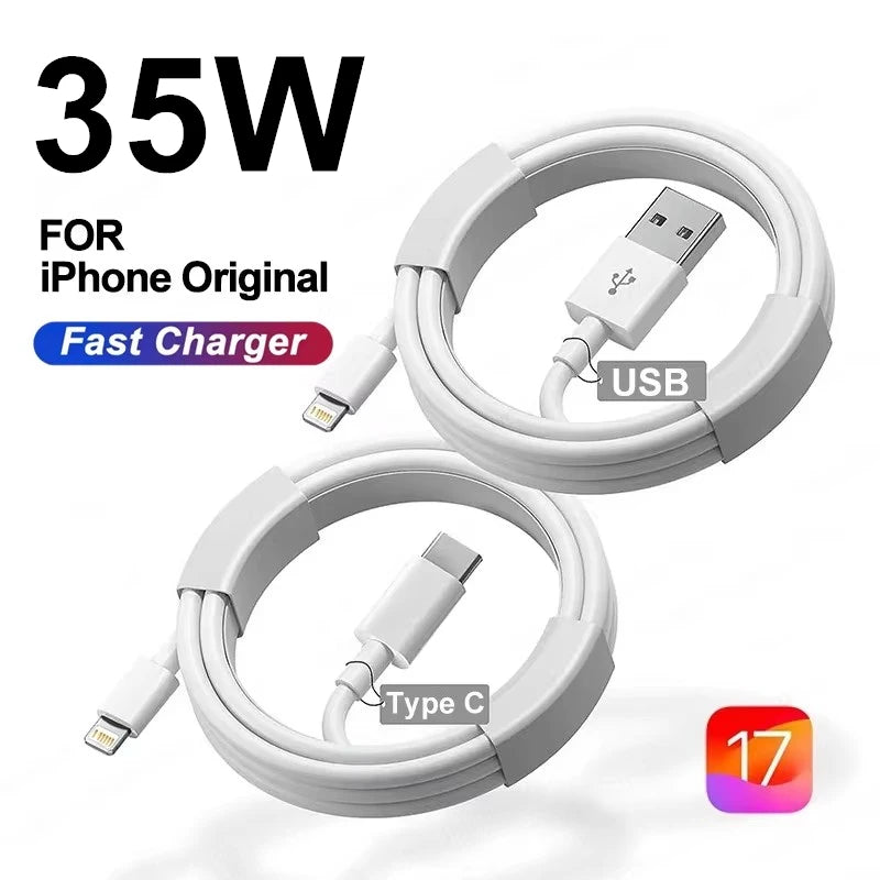 35W PD Original Fast Charging USB Cable for iPhone 14 8 7 Plus 13 12 11 Pro XS Max XR X USB C Rapid Charger Cable 1m 1.5m 2m 3m Beauty World Shop