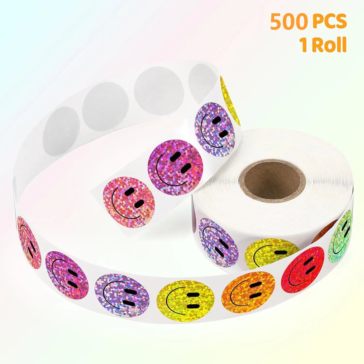 500 Pcs Smile Face Stickers Roll Laser Colorful Happy Face Sticker for Classroom Back to School Birthday Teacher Reward,1inch Beauty World Shop