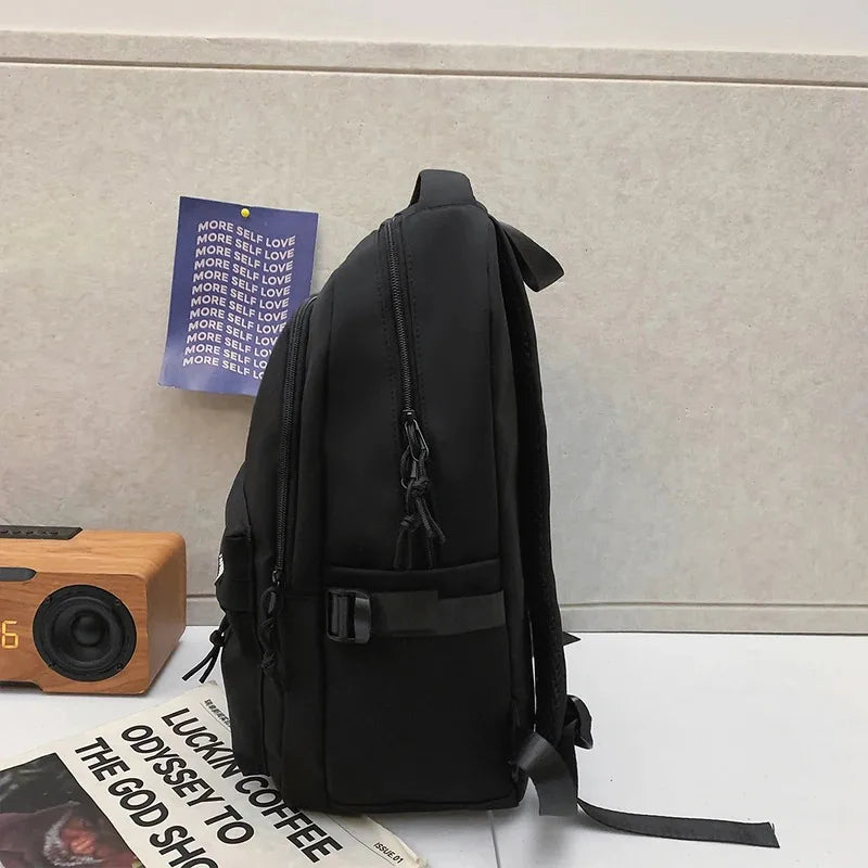 Large Capacity Solid Color Student Backpack Junior and High School Simple Black Travel Backpack Beauty World Shop