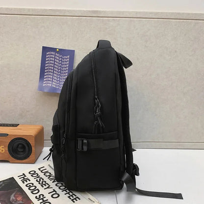 Large Capacity Solid Color Student Backpack Junior and High School Simple Black Travel Backpack Beauty World Shop