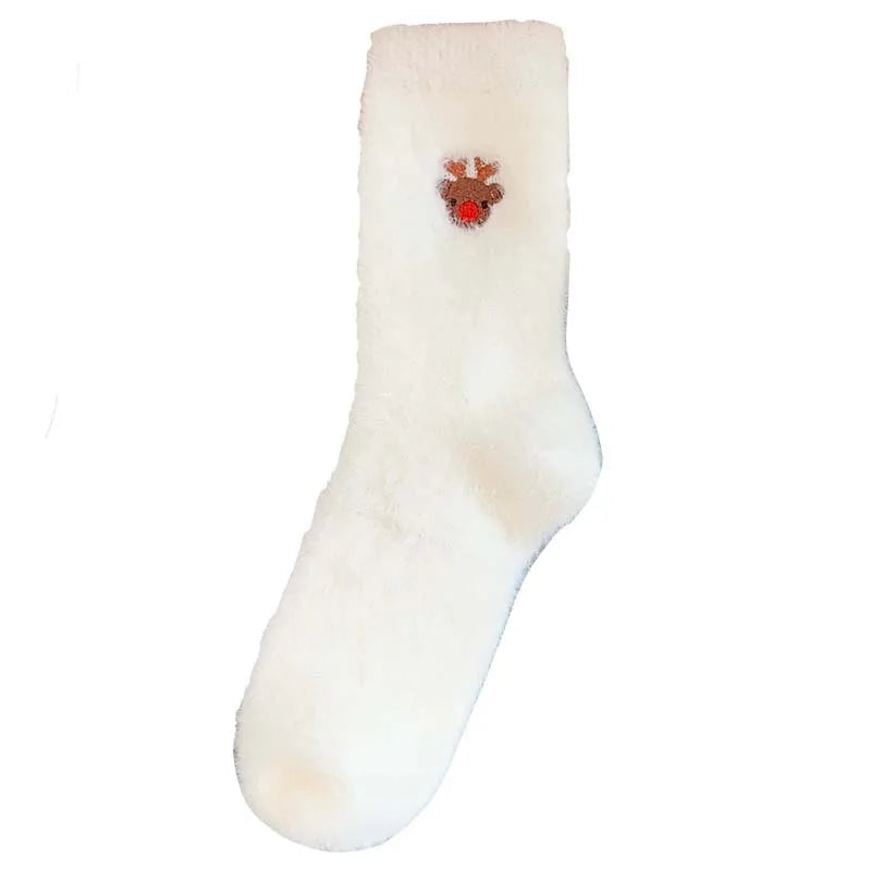 Autumn And Winter Socks, White Mink Fur Christmas Socks, Snowman Santa Claus Christmas Tree Elements, Thickened Warm Socks Beauty World Shop