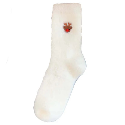 Autumn And Winter Socks, White Mink Fur Christmas Socks, Snowman Santa Claus Christmas Tree Elements, Thickened Warm Socks Beauty World Shop