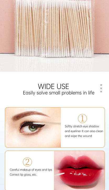 100/300 Pcs Disposable Ultra-small Cotton Swab Brush Lint Free Micro Wood Makeup Brushes Eyelash Extension Glue Removing Tools Beauty World Shop