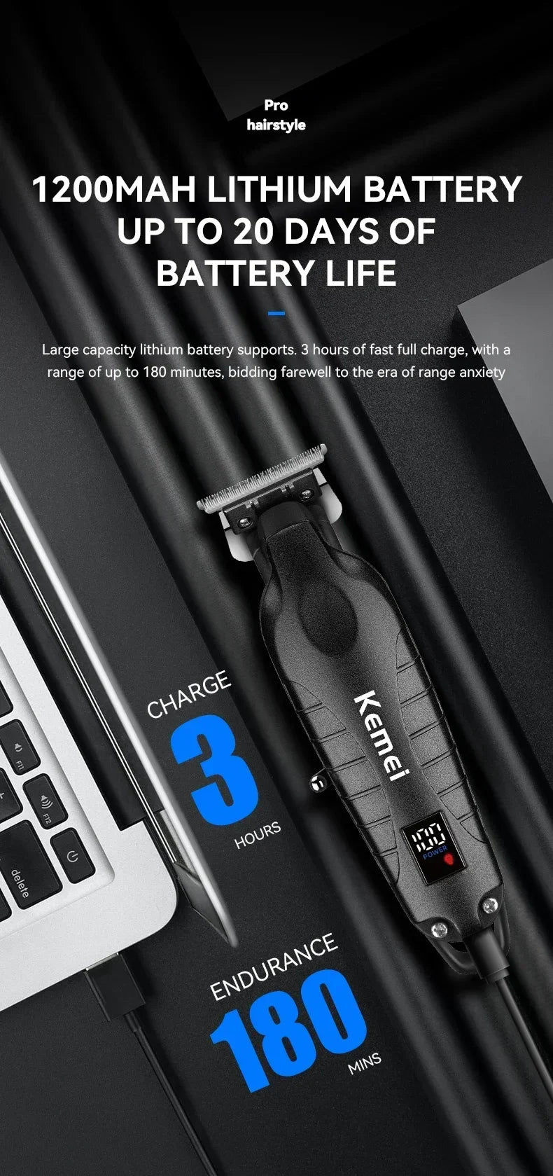 Kemei KM-2293 Hair Cutting Machine Professional Rechargeable Barber Hair Clippers Electric Hair Trimmers Cordless for Men Kemei Beauty Trend Shop